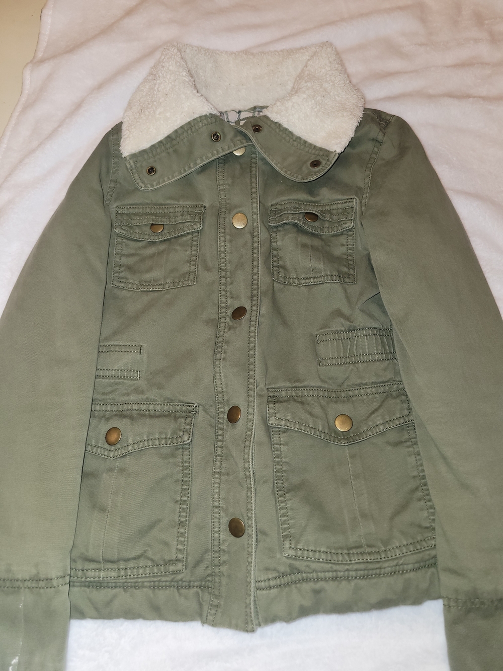 Olive Green Sherpa Collar Utility Jacket